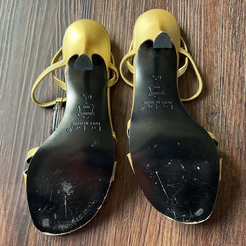 Bebe Sandals Size 6.5 Gillie Crossover Strappy Slingback Heels Metal Gold Yellow